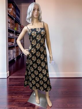 House of Harlow 1960 NWT Sz XS Black Spaghetti Strap Floral Midi Slip Dress 0766